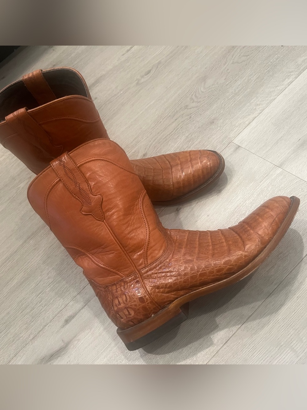 Allen’s  Brown Croc-Embossed Leather Cowboy Boots
